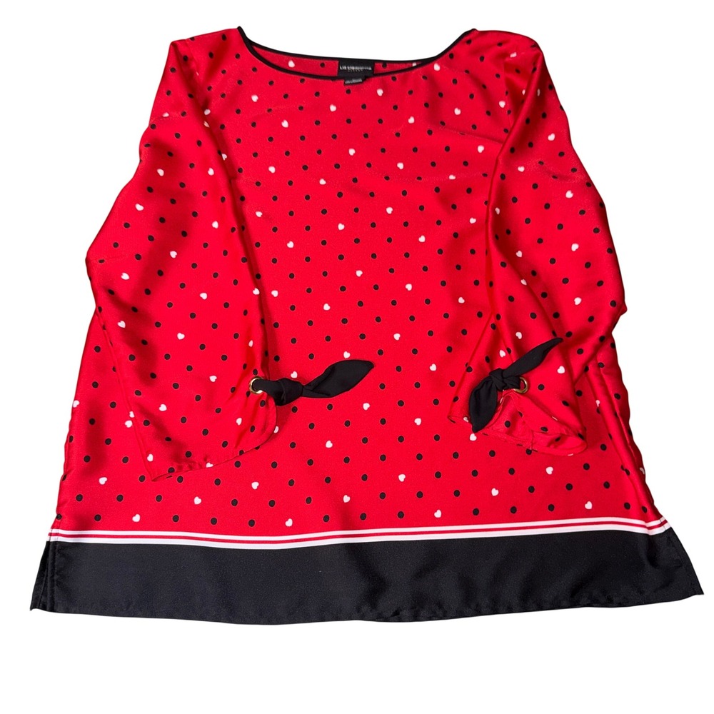 Liz Claiborne Career Red Polka Dot heart‎ blouse Shirt Top XL Valentines Day